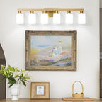 Brushed Gold Bathroom Vanity Light,6-Light Bathroom Light Fixtures with Square Frosted Glass,Gold Bathroom Wall Lamp Sconces for Mirror Bedroom,Living Room Hallway,E26