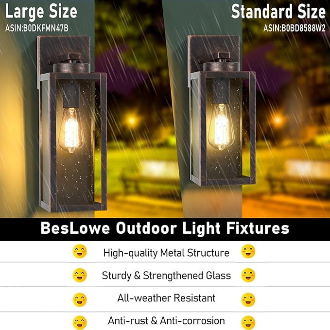 Large Size Outdoor Wall Light Fixtures, Exterior Lighting Fixtures Porch Sconces Wall Mounted, Waterproof Outdoor Wall Lanterns, Outside Lights for House Patio Front Door Entryway, Distressed Brown