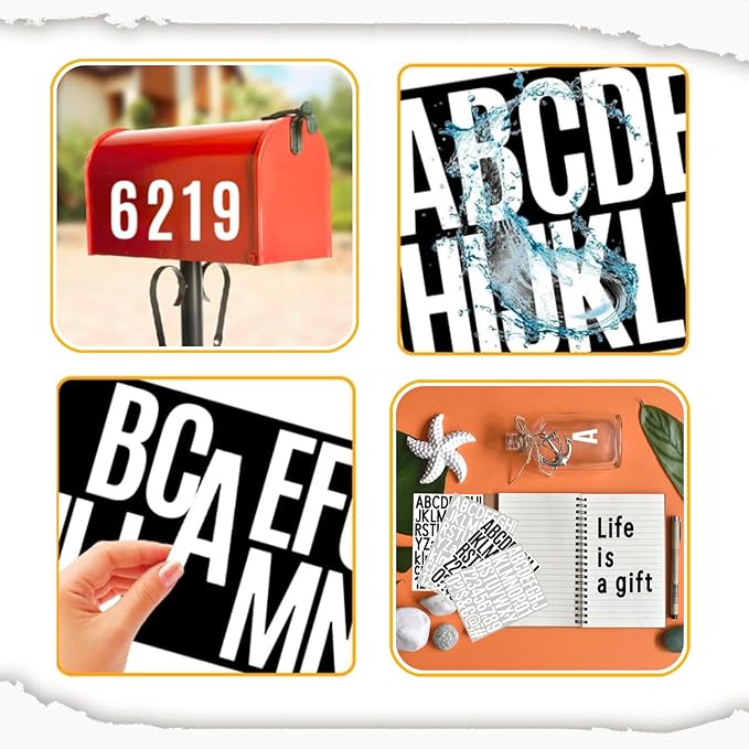 10 Sheets Vinyl Letter Number Stickers, Self-Adhesive Alphabet Stickers, Waterproof Mailbox Number Sticker Letters for Mailboxes,Door,Cars,Boats, Address Signs (White, 2 inch)