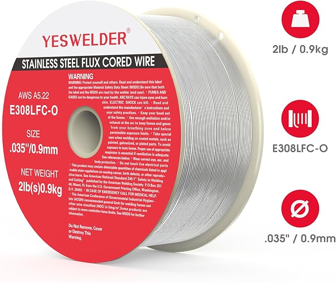 YESWELDER Stainless Steel Flux Cored MIG Welding Wire, E308LFC-O .035-Diameter, 2-Pound, Strong ABS Plastic Spool Welding Wire