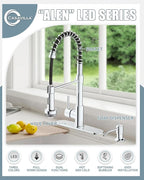 Kitchen Faucet with LED Light, Chrome Faucet with Soap Dispenser, Faucet for Kitchen Sink, Single Handle Stainless Steel Kitchen Sink Faucets with Pull Down Sprayer, Camper Farmhouse RV