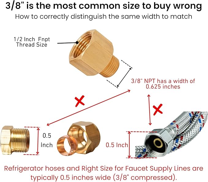 2 Pack Brass Pipe Fittings, 1/2" NPT Female to 3/8" NPT Male Reducer Adapter, Solid Brass Pipe Extension Connectors, Thread 0.75" ID × 0.625" OD, 300 Psi