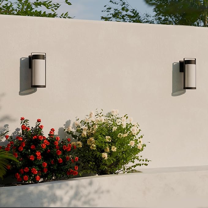 GLOBE Electric 60000165 1-Light Outdoor Wall Sconce, Matte Black, Frosted Glass