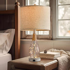 OYEARS 23" USB A+C Table Lamp for Bedroom Living Room Modern Bedside Lamps Retro Farmhouse Rattan Glass Nightstand Nightlight Lamps (White),Two Light Points