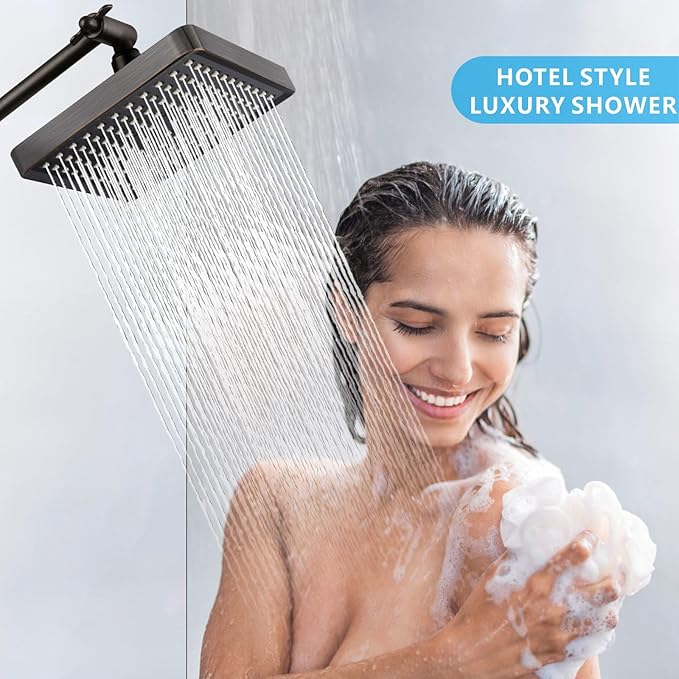 Voolan High Pressure Rain Shower Head - Luxury Modern Look - The Adjustable Replacement For Your Bathroom Showerhead - 6" Square High Flow Pressure Boosting Showers (Oil Rubbed Bronze)