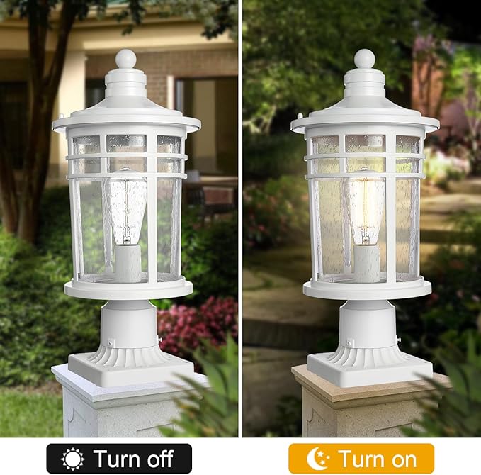 Darkaway Outdoor Post Lights Lamp Posts Outdoor Lighting, 17inch Large Waterproof Aluminum Post Lights Outdoor Light Fixtures with Glass, Light Posts for Outside Patio Yard (Large, White)