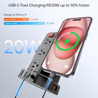 Power Strip Surge Protector, 10 Ft Extension Cord with 12 AC Multiple Outlets 4 USB (1 USB C), SMALLRT Power Tower Desktop Charging Station (Black, 10 FT PD20W)