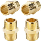 4PCS Hex Nipple 3/4"NPT x 3/4" NPT Male Solid Brass Pipe Fitting, 3/4 inch Brass nipple Male Threaded Pipe Adapter Fittings Equal Nipples Connectors Couplings