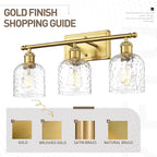 zeyu 34.8'' Gold Bathroom Wall Light, 5 Light Bathroom Vanity Light for Mirror Living Room, Brushed Gold Finish with Clear Hammered Glass, ZJF63B-5W BG