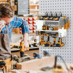 CCCEI Modular Power Tool Organizer Wall Mount with Charging Station. Garage 4 Drill Storage Shelf with Hooks, Drill Bit Heavy Duty Rack, Silver Tool Battery Holder Built in 8 Outlet Power Strip.