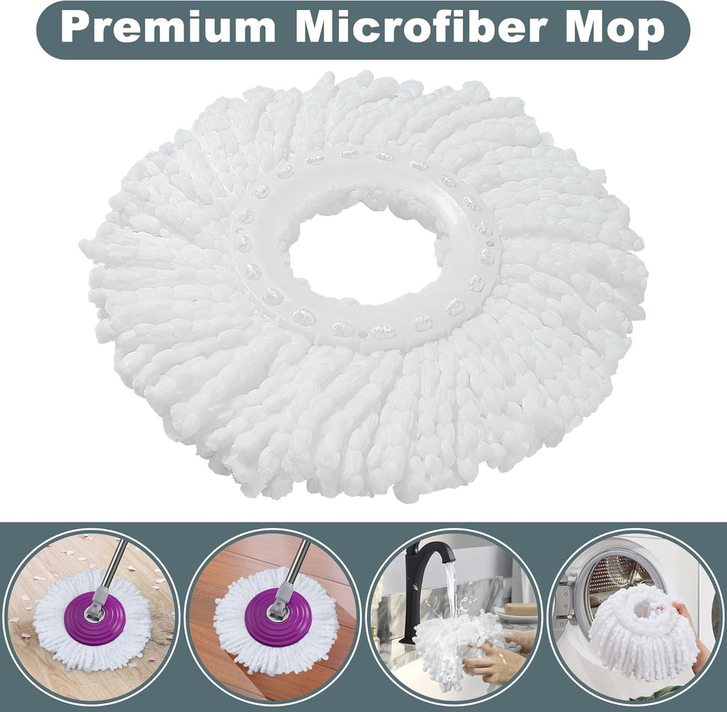 Dual Compartment Spin Mop and Bucket, Mop and Bucket with Wringer Set,360°Rotating Spinning Mopping for Floor Cleaning with 3 Microfiber Replacement Heads, 61" Extended Handle, 2X Wheel