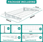 EVERHANGER Wall Mounted Garage Shelves, 2 x 4 ft Metal Storage Shelves, Heavy Duty Wall Shelving with Hooks, Holds Up to 220 Lbs, White