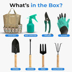 Scuddles 9-Piece Garden Tool Set – Heavy Duty Stainless Steel Gardening Tools with Non-Slip Rubber Grip Handles, Weed Puller Tool, Garden Gloves with Fingertip Claws, and Reinforced Storage Tote Bag