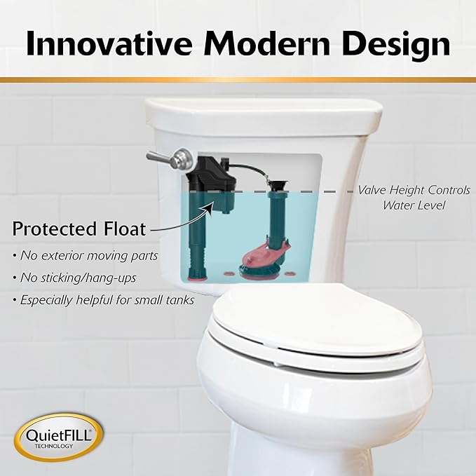 Korky QuietFILL 2X Long Life Toilet Fill Valve - Universal Fits 99% of Toilets - Easy Height Adjust for Fast Install, 528X