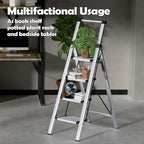 Taranta 4 Step Ladder, Portable Folding Ladder with Wide Pedal, Lightweight Aluminum Step Stool with Convenient Handgrip, 330 lbs Capacity Stepladder for Home, Office - Silver