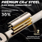 DISEN 90 Teeth Ratchet Wrenches Set 8 Pieces, Flex Head Ratcheting Wrench Set Metric 8 10 12 13 14 15 17 19MM, Nickel Plating Cr-V Constructed with Organizer Rack