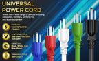 CableLeader 8ft 18 AWG Universal Power Cord IEC320 C13 to NEMA 5-15P, Extension Power Cord, Compatible with Computers, Monitors, Printers & TVs, Black