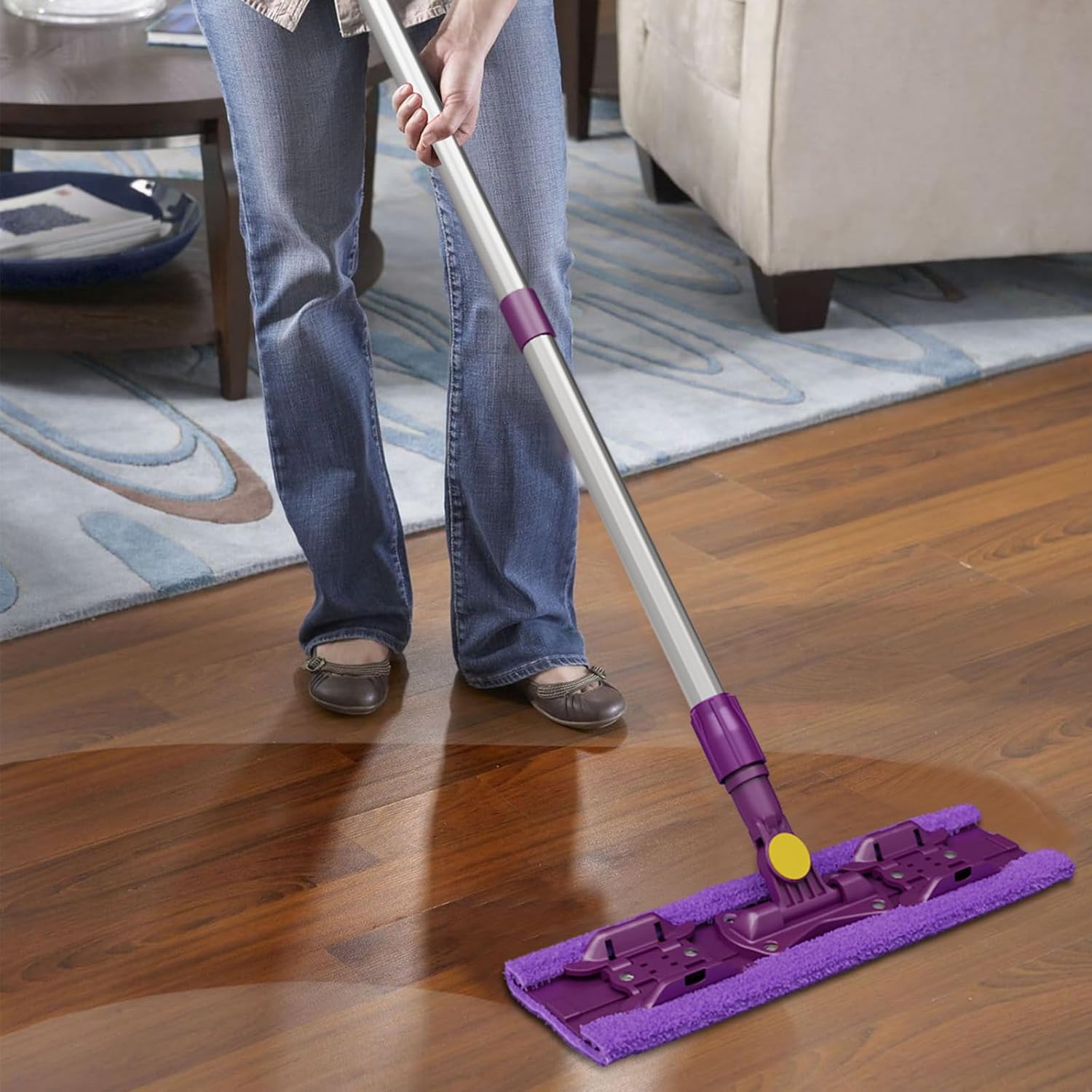 ITTAR 16" Dust Mop for Floor Cleaning, Flat Mop with Stainless Steel Long Handle, 5 Reusable Wahshable Mop Pads, Microfiber Mops for Hardwood, Laminate, Tile Cleaning