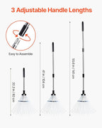 VEVOR Leaf Rake, 18 Metal Tines, Adjustable Garden Rake for Lawns with 7.7-17.1 Inch Head & 32.3-55.6 Inch Long Handle, Heavy Duty Stainless Steel Small Leaves Tool for Gardening Camping Yard Grass