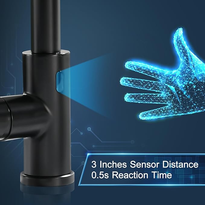 GIMILI Glossy Black Touchless Kitchen Faucets with Pull Down Sprayer Single Handle Spring Kitchen Faucet