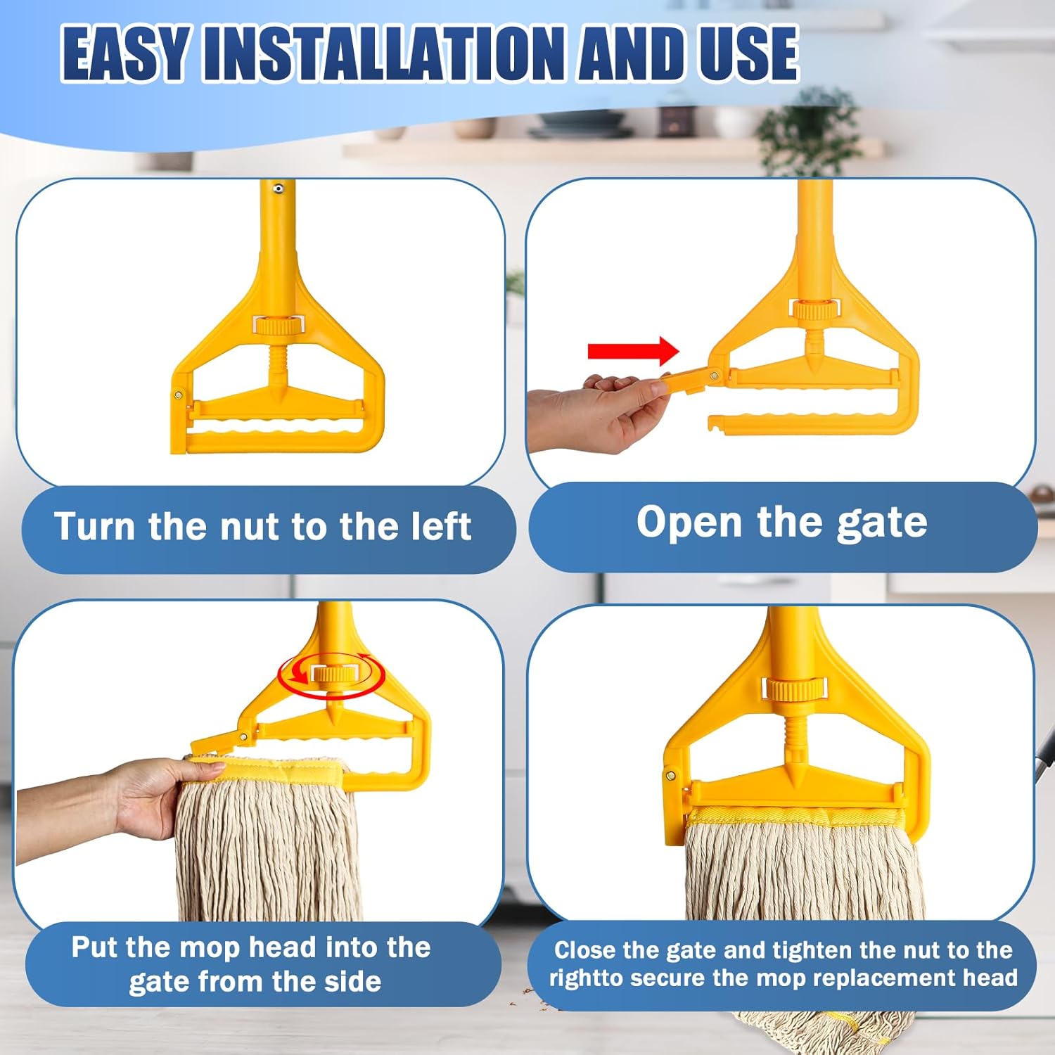 2 Pack 20oz Loop-End String Wet Mop Refills,Heavy Duty Cotton Commerical Industrial Grade Mop Replacements Heads for Home,Workshop,Garage Floors Cleaning,with 63'' Stainless Steel Mop Handle