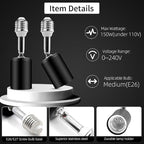 2 PCS Ceramic & Metal E26 Light Socket Extender Black - 5.5" Length,90° Vertical & 360° Horizontal Adjustable, 110V-240V, 150W Max, Fire-Resistant, Light Socket Extender for E26 Light Bulb