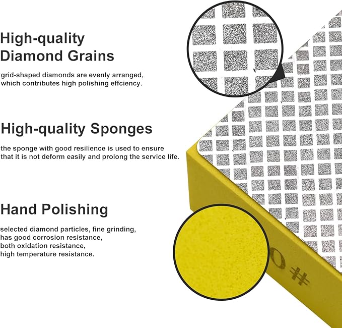 8pcs Diamond Hand Polishing Pads for Ceramic Tile Glass Grinding,Sanding Blocks Polishing 60#,100#,200#,400#