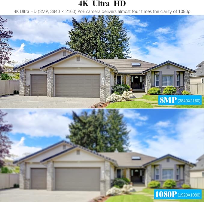 4K/8.0 Megapixel & 130° Ultra Wide-Angle 2-Way Audio PoE Outdoor Home Security Camera System Wired Outdoor Video Surveillance IP Cameras System DVR System