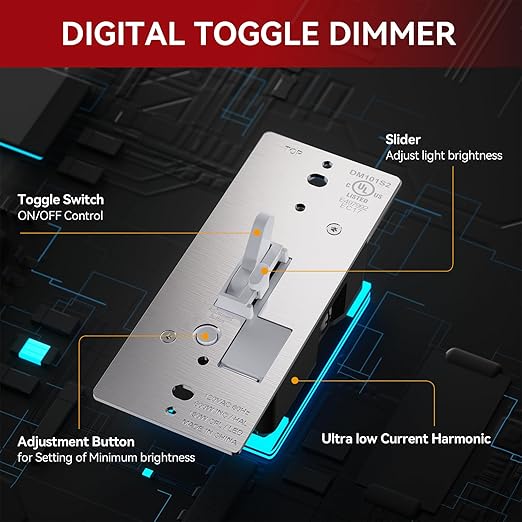 AIDA Toggle Slide Dimmer Switch for Dimmable LED Light/CFL/Incandescent 600 Watt max, Single-Pole or 3-Way, Rocker On/Off Wall Switch with Dimmer Slider, Wall Plate NOT Included, UL, White, 10 Pack
