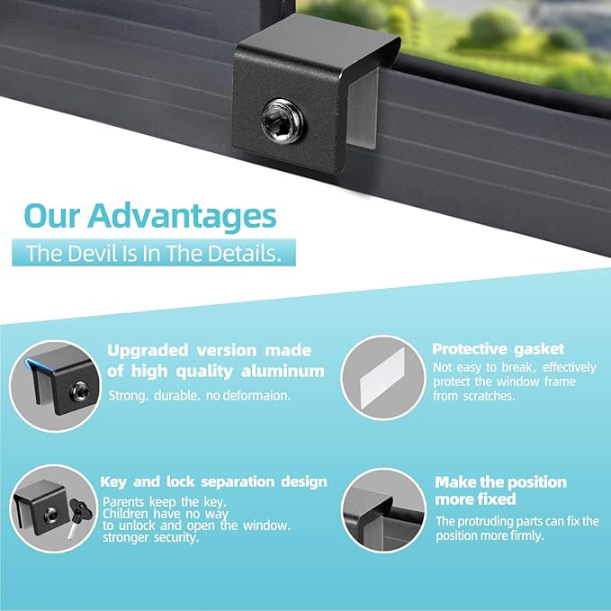 Window Locks for Up and Down Windows 4 Pack Window Stopper Sliding Window Lock for Vertical Horizontal Sliding Windows Doors with Key Aluminum Window Security Locks Child Proof(Black Small)