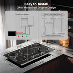 ThermoMate 36 Inch Electric Cooktop, 5 Burners Knob Control Built-in Ceramic Cooktop, 30" Radiant Electric Stove Top of 9000W with 9 Heat Levels, Hot Surface Indicator, 220-240v, Hard Wired