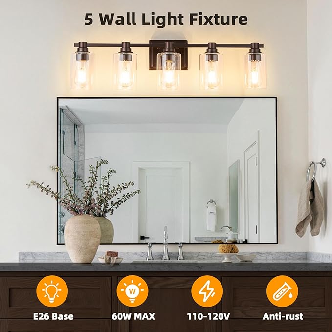 5 Lights Bathroom Lighting Fixtures Over Mirror Oil Rubbed Bronze Bathroom Vanity Light Fixture Farmhouse Vanity Light Vintage for Bedroom Living Room Hallway