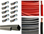 1/0 Gauge 1/0 AWG 25 Feet Red + 25 Feet Black Welding Battery Pure Copper Flexible Cable + 10pcs of 3/8" Tinned Copper Cable Lug Terminal Connectors + 3 Feet Black Heat Shrink Tubing