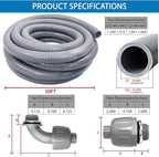 1inch 50ft Electrical Conduit Kit,Liquid-Tight Conduit and Connector Kit with 5 Straight and 3 Angle Fittings Included,Flexible Non -Metallic Liquid Tight Electrical Conduit(1" Dia, 50 Feet)