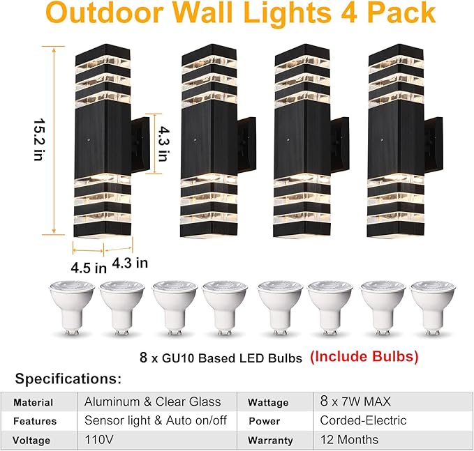 Dusk to Dawn Outdoor Wall Light Fixture 4 Pack, Up and Down Lights Outdoor Wall Sconces, Aluminum Waterproof Outside Lights for House Porch Hallway Garage
