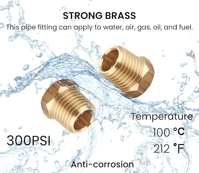 4pcs Heavy Duty 1/4 NPT Male Thread to 1/8 NPT Female Thread Brass Reducer Hex Bushing Brass Fitting Pipe Hose Tube Adapter Convert, Thread 0.5" OD to 0.375" ID
