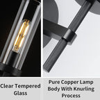 Knurled Wall Sconces, Black Wall Sconce Lights, 14" Black Bathroom Wall Sconces, Glass Linear Sconce Wall Lighting, Vanity Lights Bathroom Light Fixture Wall Lights for Living Room