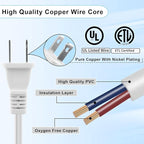 2-Pack Indoor Extension Cord 10FT,2 Prong Extension Cords White,US Male/Female Short Power Cable, UL Listed Perfect for Home Appliances, Office or Christmas Lights