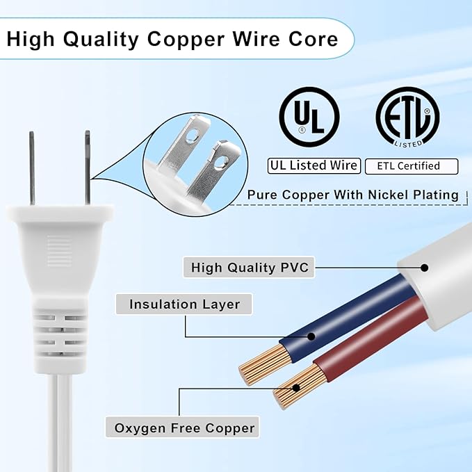 2 Prong Extension Cord,4-Pack Extension Cord for Indoor/Outdoor Use,US Male/Female Power Cable for NEMA 1-15P to NEMA 1-15R,White