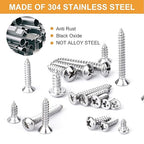 VIGRUE 520pcs 304 Stainless Steel Wood Screw Assortment Kit, #4#6#8#10 Flat Head & Pan Head Philips Self Tapping Screw Assortment