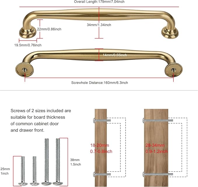 SAILING 10 Pack Cabinet Handles-6.3"/160mm Screw Spacing Champagne Bronze Furniture Hardware Handles for Kitchen Cabinets Bedroom Dresser Wardrobe Cabinet Pulls