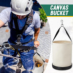 2 Pack Utility Canvas Tool Bucket 15" x 12" All Purpose Canvas Bucket Bag, Truck Tool Organizer with Plastic Bottom Metal Hook for Store Work Accessory, Load Capacity up to 150 Lbs (White)
