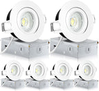 3 Inch Recessed Lighting 6 Pack, Ajustable Eyeball recessed Light with Junction Box,5 Color Selectable,Airtight,5W 550LM,Dimmable,White
