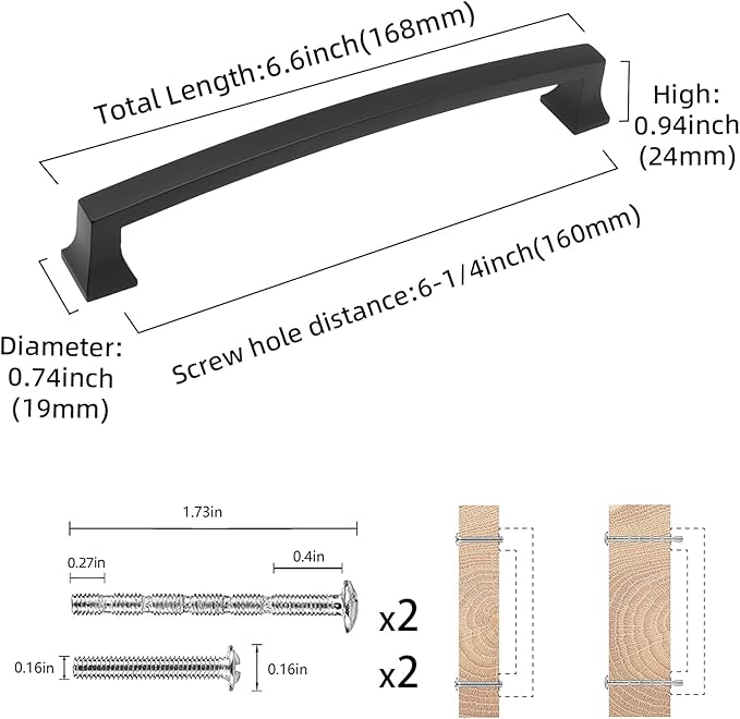COTYKILEY 10 Pack 6-1/4Inch(160mm) Matte Black Cabinet Handles Black Kitchen Cabinet Pulls Cabinet Door Handles Kitchen Cabinet Hardware