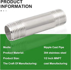 TAISHER 4PCS Stainless Steel Pipe Fittings, 1/2" NPT x 1/2" NPT Male Threaded, 2" Length Nipple Cast Pipe