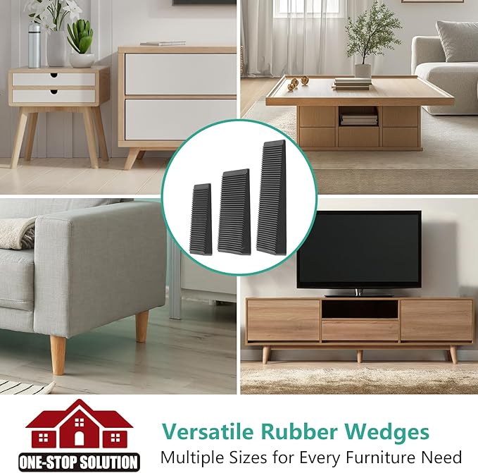 Furniture Leveler 24pcs Kit Size Variety | Multi-Purpose Rubber Shim for Leveling Feet Stable | Anti-Wobble Pad for Uneven Table, Dresser Leg, Toliet and More Furniture | Prevent from Wobbling