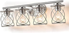 mavcadonf Bathroom Vanity Light Fixtures Over Mirror, 4 Lights Modern Bathroom Wall Lamp for Mirror Kitchen Living Room Hallway Cabinet Porch, Farmhouse Wall Lights with Cage Shade, Brushed Nickel