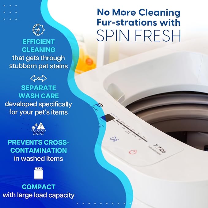 Pet Forge Spin Fresh Compact Washing Machine for Pet Items - Fully Automatic Portable Washer with 8 Pounds Capacity Top Load Spin Mini Washer for Pet Hygiene