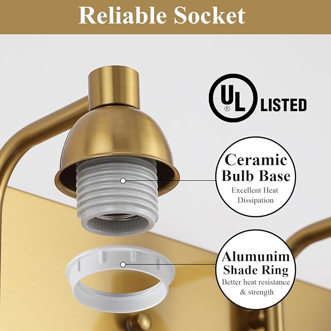 Stainless Steel Milk Glass Vanity Lights for Bathroom, 3 Light Gold Bathroom Light Fixtures Over Mirror, Ceramic E26 Sockets Wall Mounted