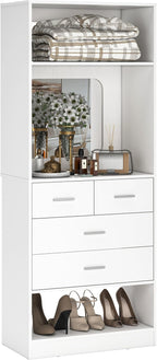 Unikito 25" Closet System with Drawers, 2FT Freestanding Closets Organizer with Storage Shelves and Mirror, Sturdy Walk in Closet Tower for Bedroom, Mudroom and Entryway, 25" W x 16" D x 80" H, White